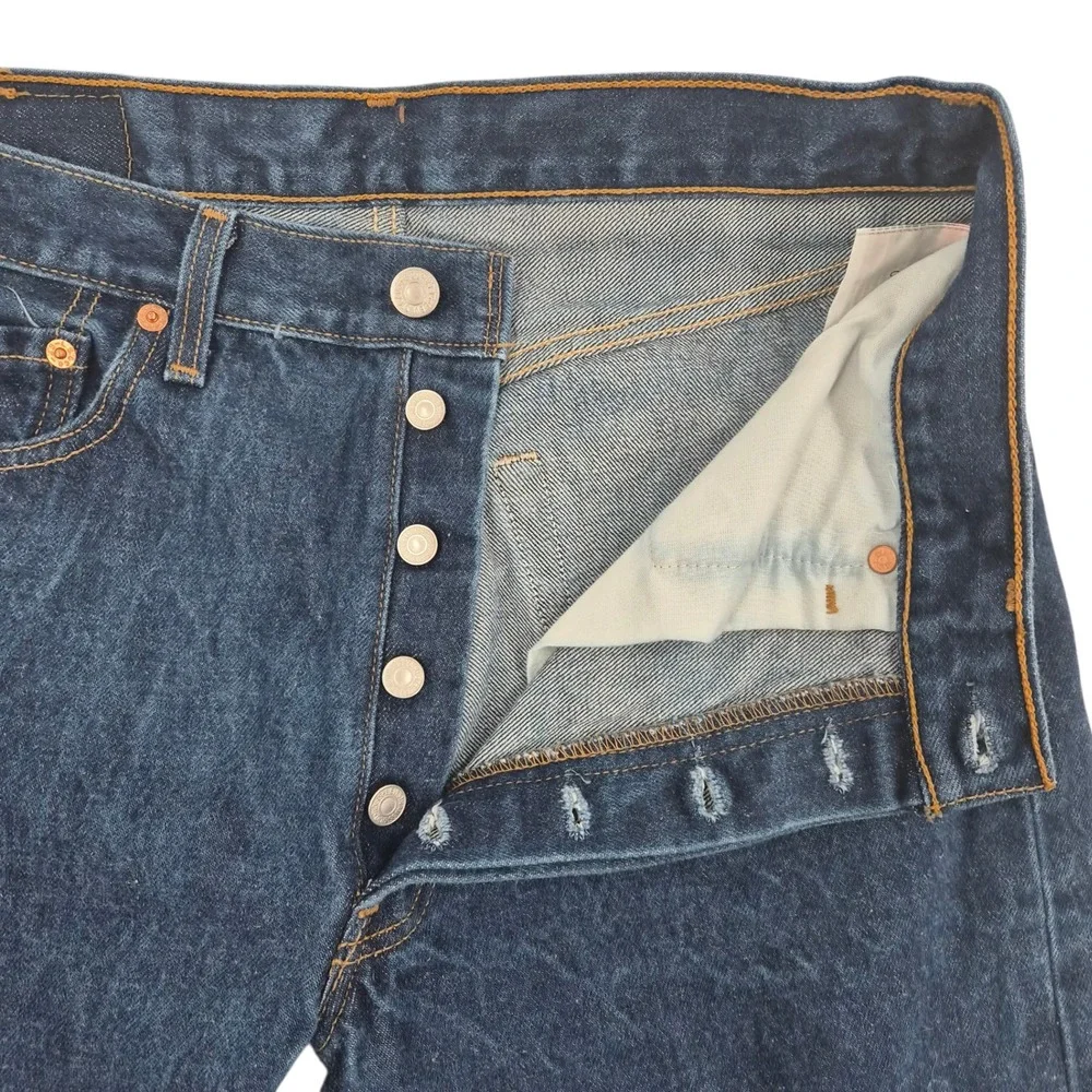 Levis 501xx‎ Mens Distressed Straight Leg Jeans Dark Wash Button Fly 34x33